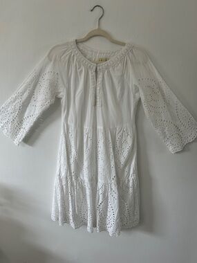 RubyYaya Eyelet Dress Size S White Bell Sleeve Boho Embroidered